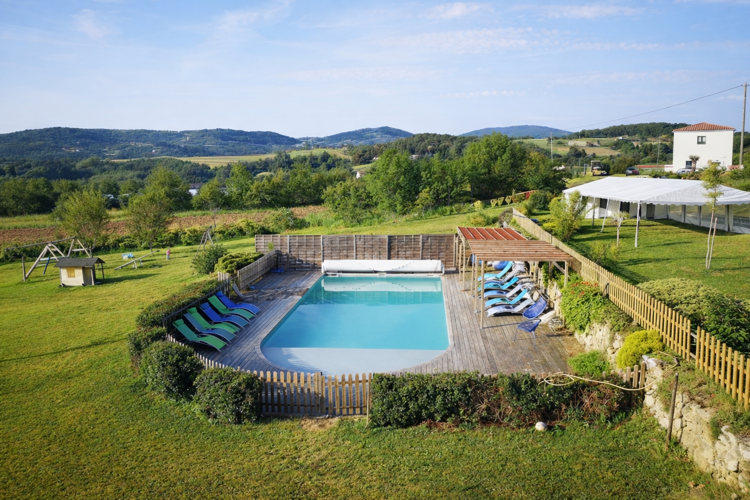 Panoramic pool and hillside view